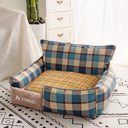 Soft Plush Plaid Dog Couch Pet Bed Small Medium Large Comfortable Lounge Sofa