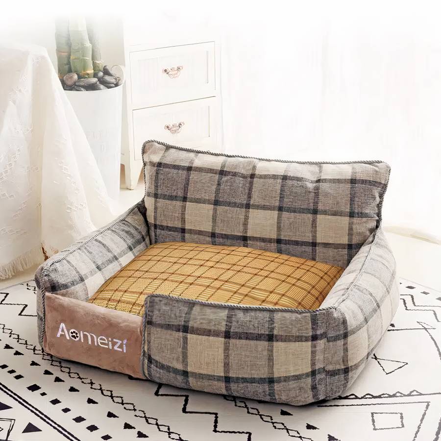 Soft Plush Plaid Dog Couch Pet Bed Small Medium Large Comfortable Lounge Sofa
