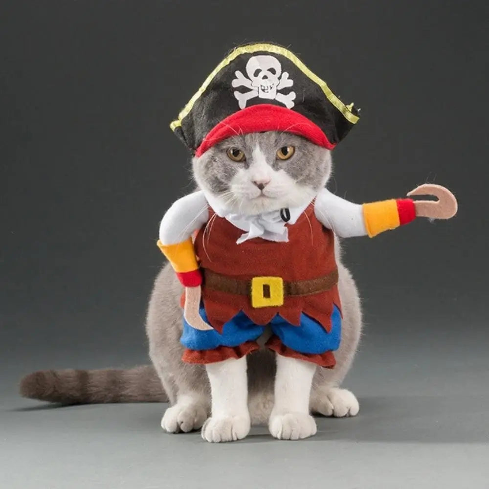 Funny Pirate Cat Costume Halloween Pet Outfit