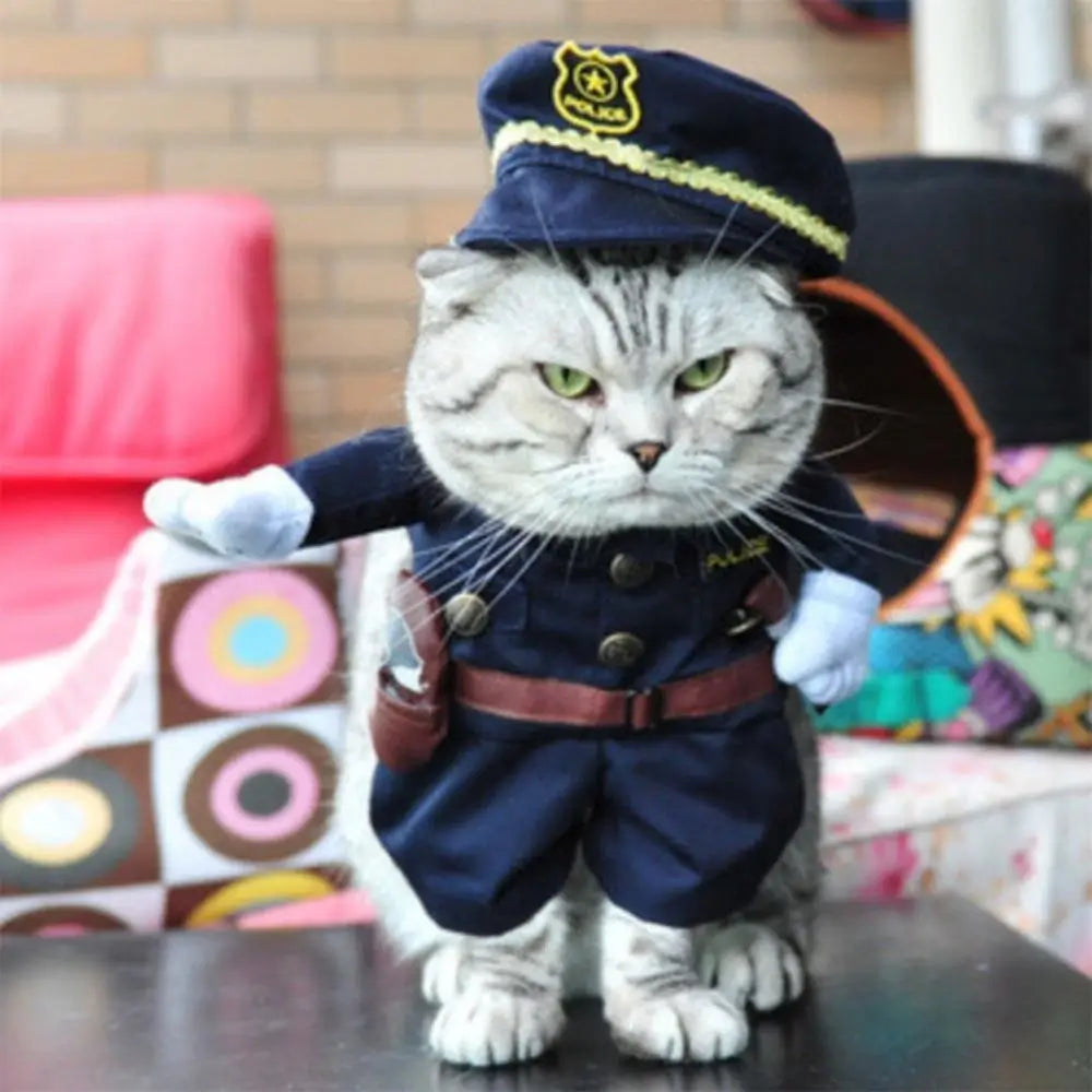 Cat Police Officer Costume Pet Uniform for Cats Halloween Dress Up