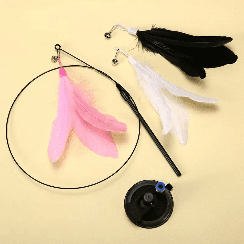 Cat Fishing Rod Toy with Suction Cup Interactive Cat Teaser Toy
