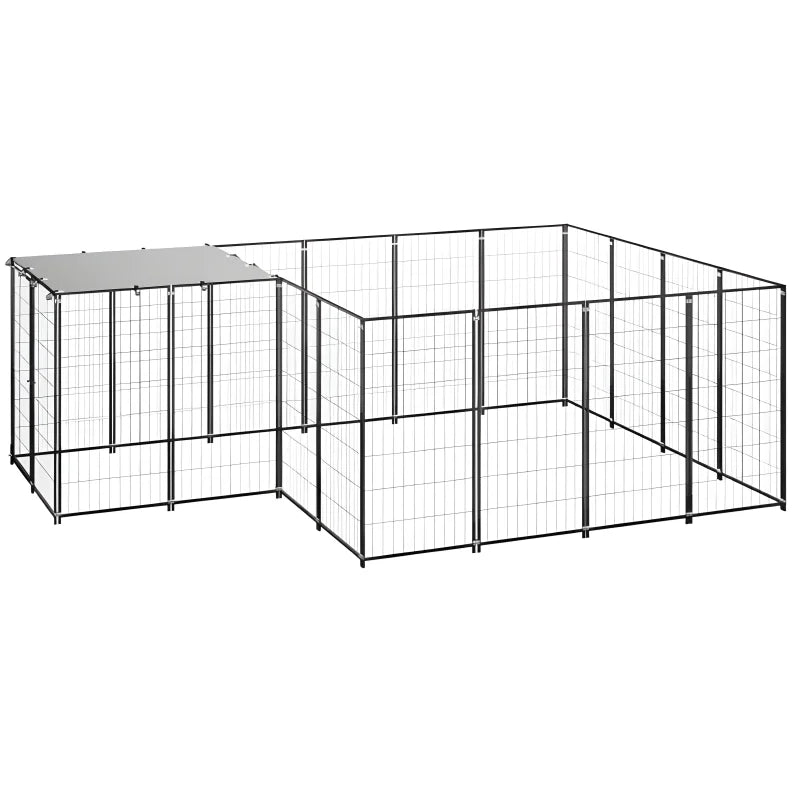 Chenil pour extérieur avec un toit fabriqué en acier de 6,05 m² avec finition noir et gris