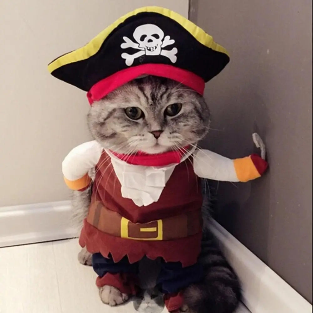 Funny Pirate Cat Costume Halloween Pet Outfit