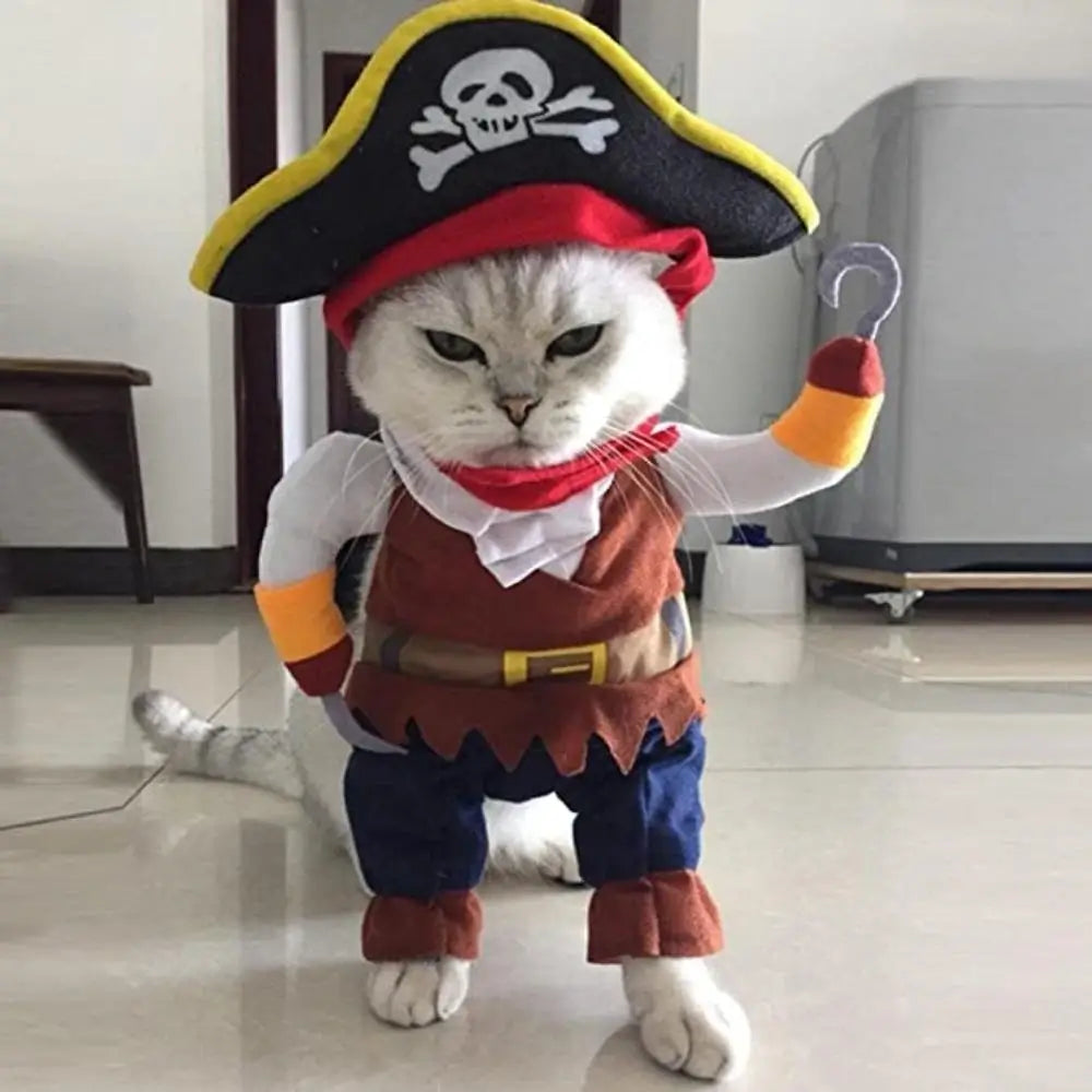 Funny Pirate Cat Costume Halloween Pet Outfit