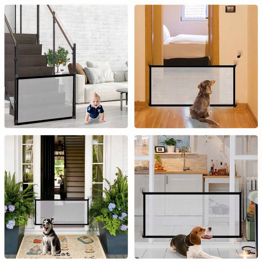Dog Mesh Gate Barrier Adjustable Pet Gate for Dogs and Puppies