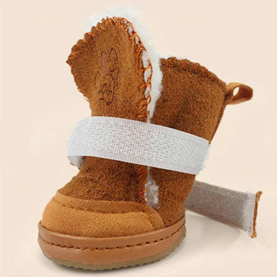 Suede Snow Boots for Small Dogs Waterproof Non Slip Winter Dog Shoes
