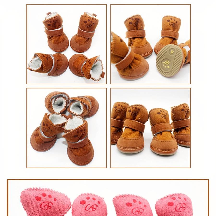 Suede Snow Boots for Small Dogs Waterproof Non Slip Winter Dog Shoes