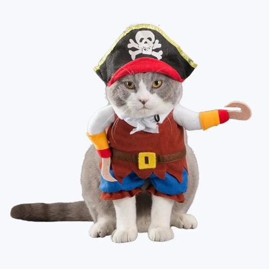 Funny Pirate Cat Costume Halloween Pet Outfit