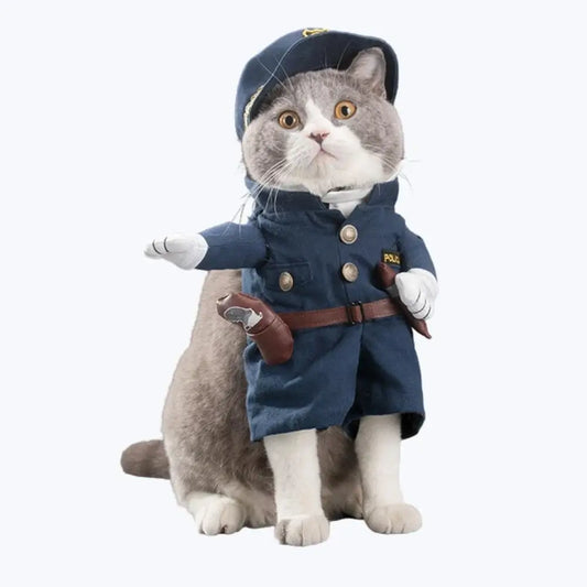 Cat Police Officer Costume Pet Uniform for Cats Halloween Dress Up