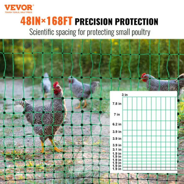 Electric Fence Mesh Kit 4 ft x 168 ft PE Netting with Posts and Double-Pointed Stakes Portable Utility Poultry Chicken Fence