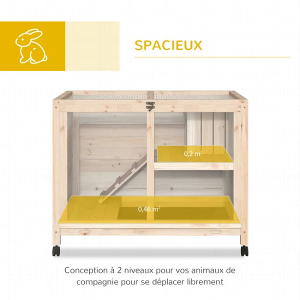 2-Level Rabbit Hutch on Wheels with Hideout and Removable Waste Tray
