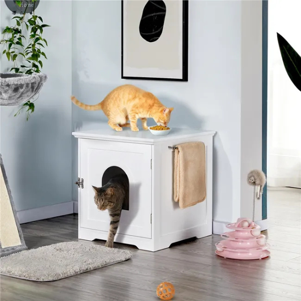 Cat Toilet House with Door 50x53x55cm Litter Box Furniture Enclosure