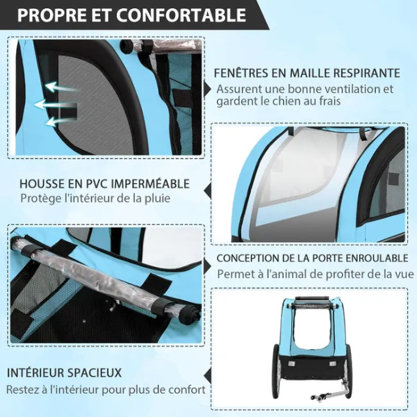 Foldable Dog Bike Trailer Pet Carrier Oxford Canvas Stroller with Flag 8 Reflectors Max Load 88 lbs