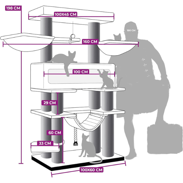 Giant XXL Cat Tree 19 Inch x 69 Inch Extra Large Cat Tower with Scratching Posts