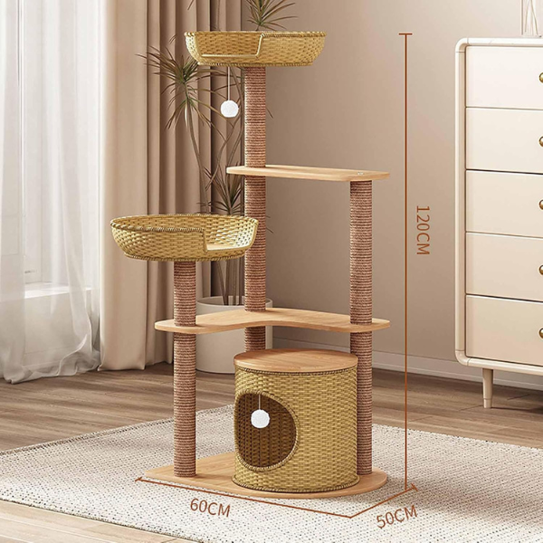 Cat Tree Tower with Sisal Scratching Post - Cat Condo and Scratcher Furniture
