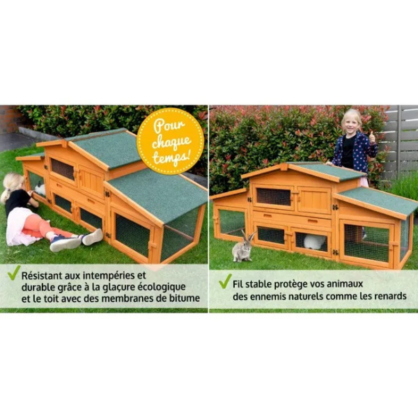 Outdoor Rabbit Hutch Cage 185x51x75cm Large Small Pet Bunny Enclosure