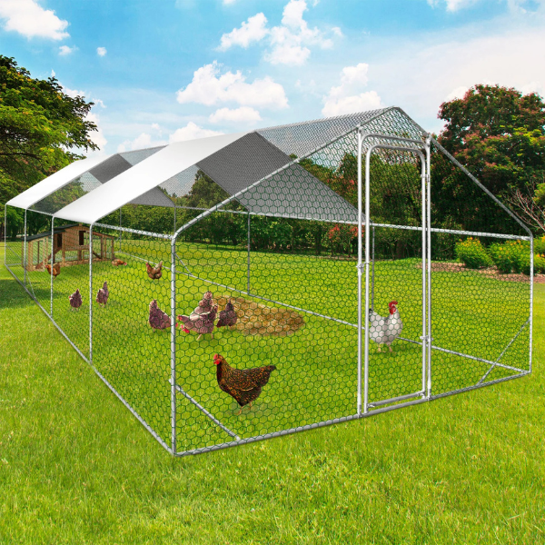 Chicken Coop - 24 Sq Ft Chicken Run Enclosure Galvanized Steel