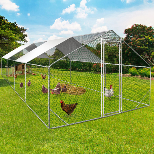 Chicken Coop - 24 Sq Ft Chicken Run Enclosure Galvanized Steel