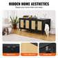 Wooden Litter Box Cabinet for 2 Cats with Black Rattan Decor Pet Furniture