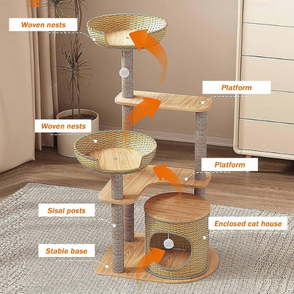 Cat Tree Tower with Sisal Scratching Post - Cat Condo and Scratcher Furniture