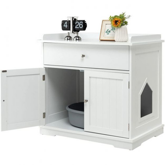 Hidden Litter Box Cabinet for Cats with Drawer and 2 Doors Cat Furniture Enclosure