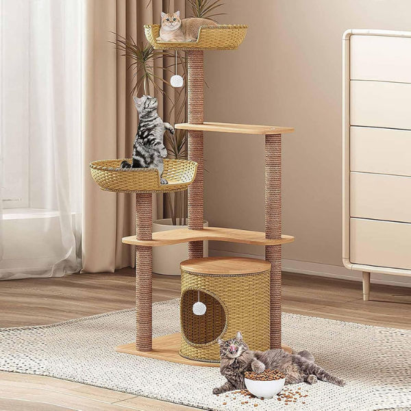 Cat Tree Tower with Sisal Scratching Post - Cat Condo and Scratcher Furniture