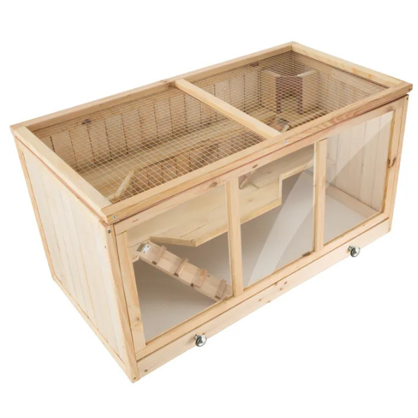Wooden Small Animal Cage with Wire Mesh Roof and Opening Top