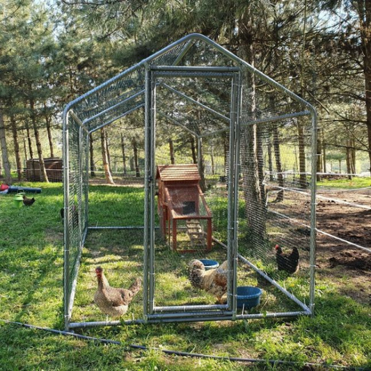 8m² Chicken Coop Run 32mm Tubes 7.4ft High - Reinforced Wire Mesh Pen 4x2m - Galvanized Steel