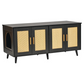 Wooden Litter Box Cabinet for 2 Cats with Black Rattan Decor Pet Furniture