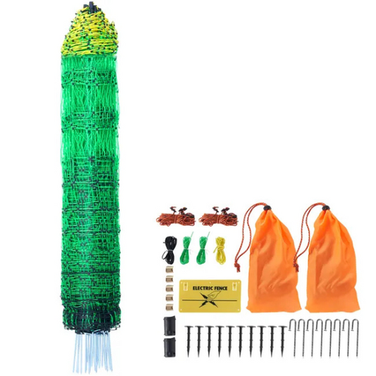Electric Fence Mesh Kit 4 ft x 168 ft PE Netting with Posts and Double-Pointed Stakes Portable Utility Poultry Chicken Fence