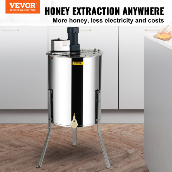 Electric Stainless Steel Honey Extractor 4-8 Frame Centrifuge Honey Separator with Lid 140W Adjustable Height Beekeeping Equipment