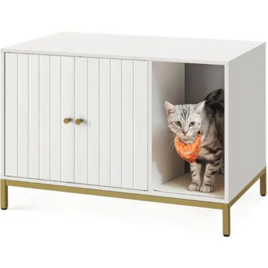 White Cat Litter Box Enclosed Easy Clean Odor Control
