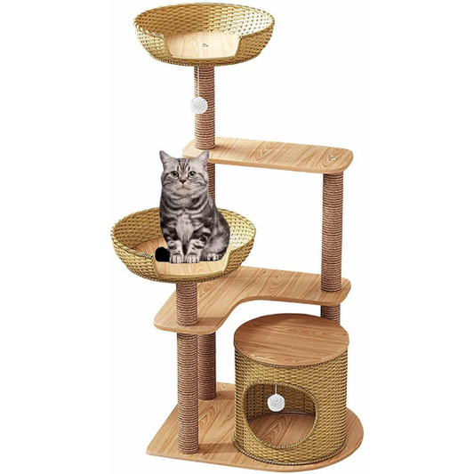 Cat Tree Tower with Sisal Scratching Post - Cat Condo and Scratcher Furniture