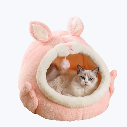 Rabbit Shaped Cat Bed Cozy Pet Cave Hideout for Cats and Kittens
