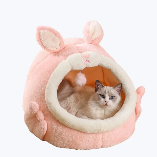 Rabbit Shaped Cat Bed Cozy Pet Cave Hideout for Cats and Kittens