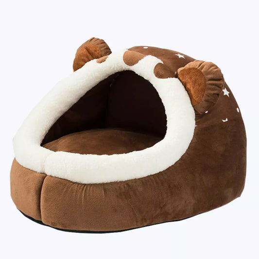 Bear Shaped Cat Bed Plush Soft Cozy Pet Sleeping Nest for Cats