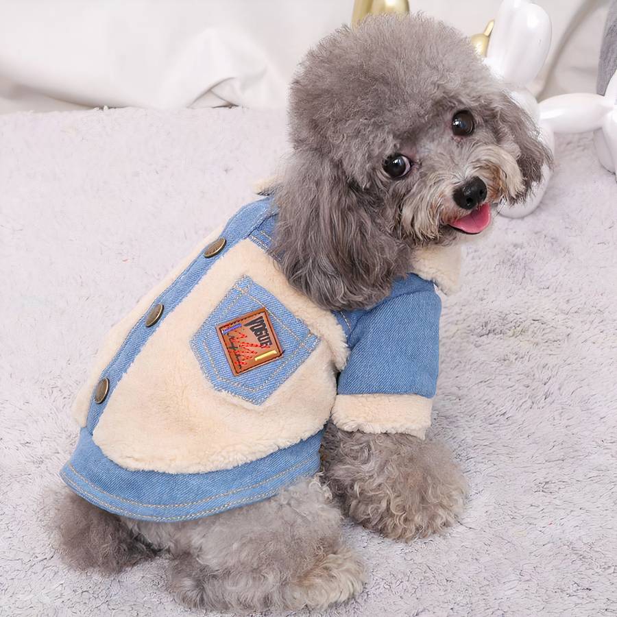 Winter Dog Coat Denim Jacket Warm Pet Outerwear