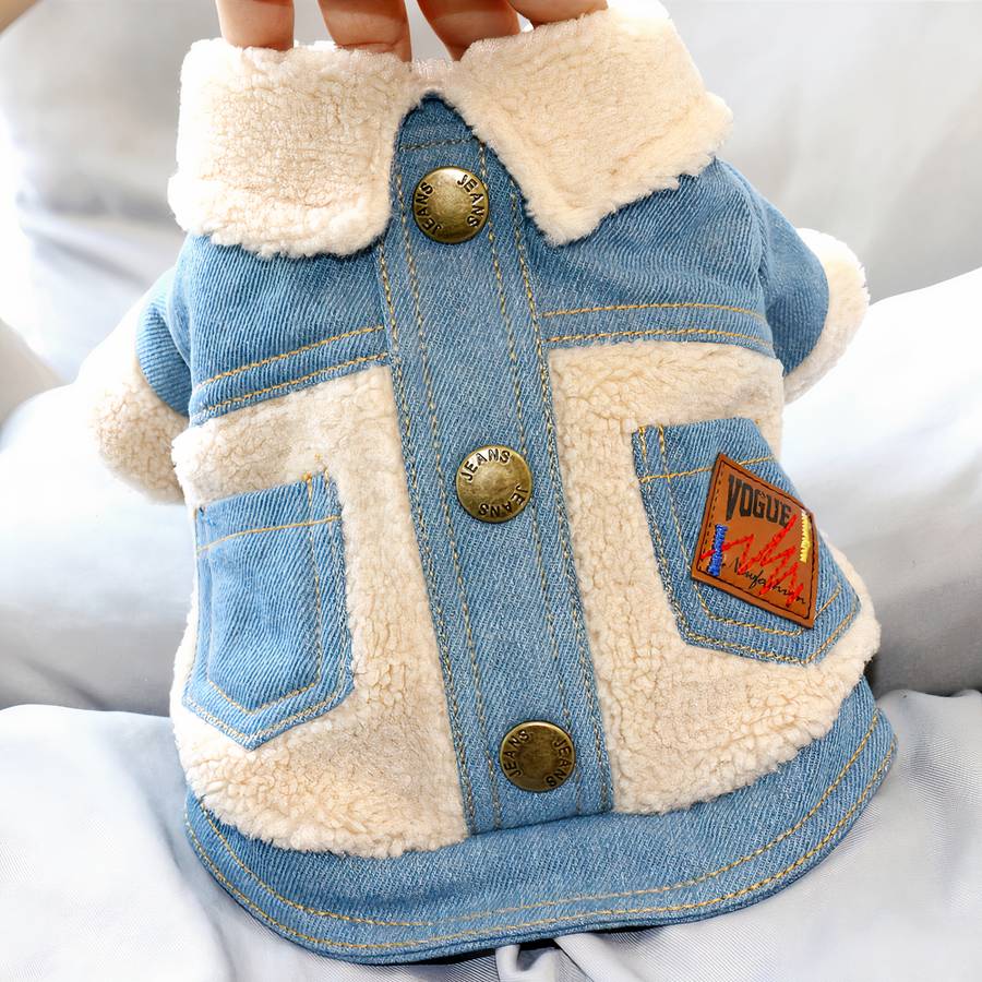 Winter Dog Coat Denim Jacket Warm Pet Outerwear