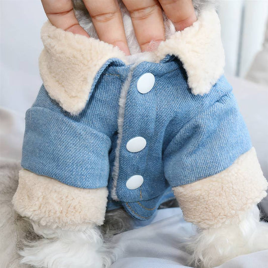 Winter Dog Coat Denim Jacket Warm Pet Outerwear