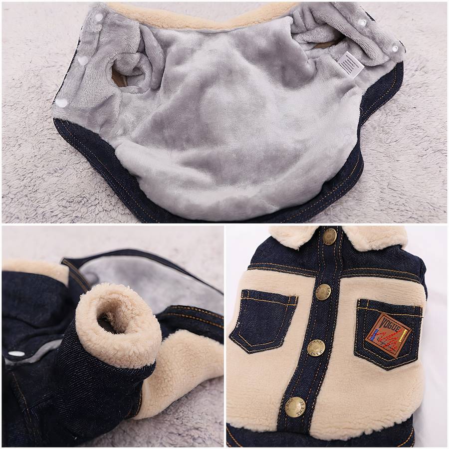 Winter Dog Coat Denim Jacket Warm Pet Outerwear