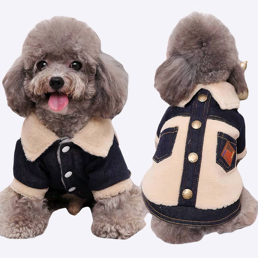 Winter Dog Coat Denim Jacket Warm Pet Outerwear