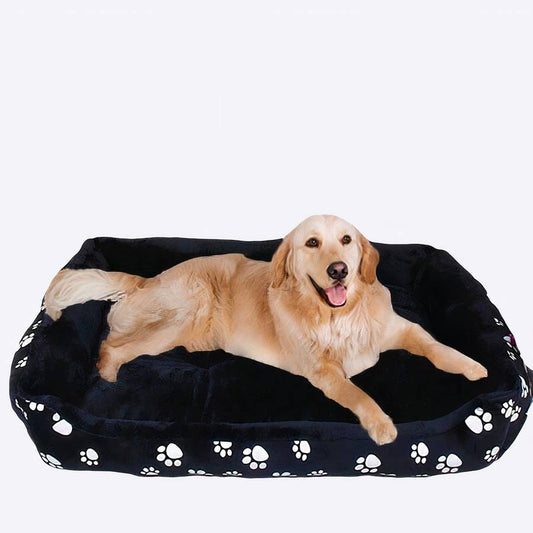 Black Dog Bed with Paw Print for Extra Large XXL Dogs