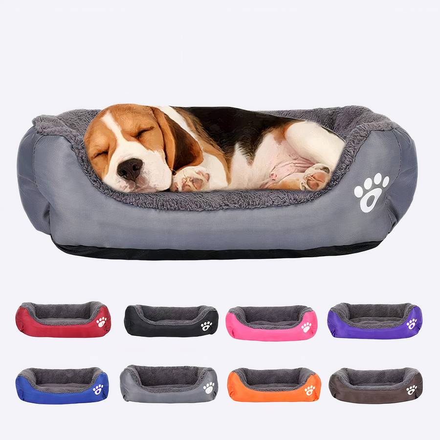 XXL Cotton Dog Bed Rectangular Basket with Paw Print Pattern