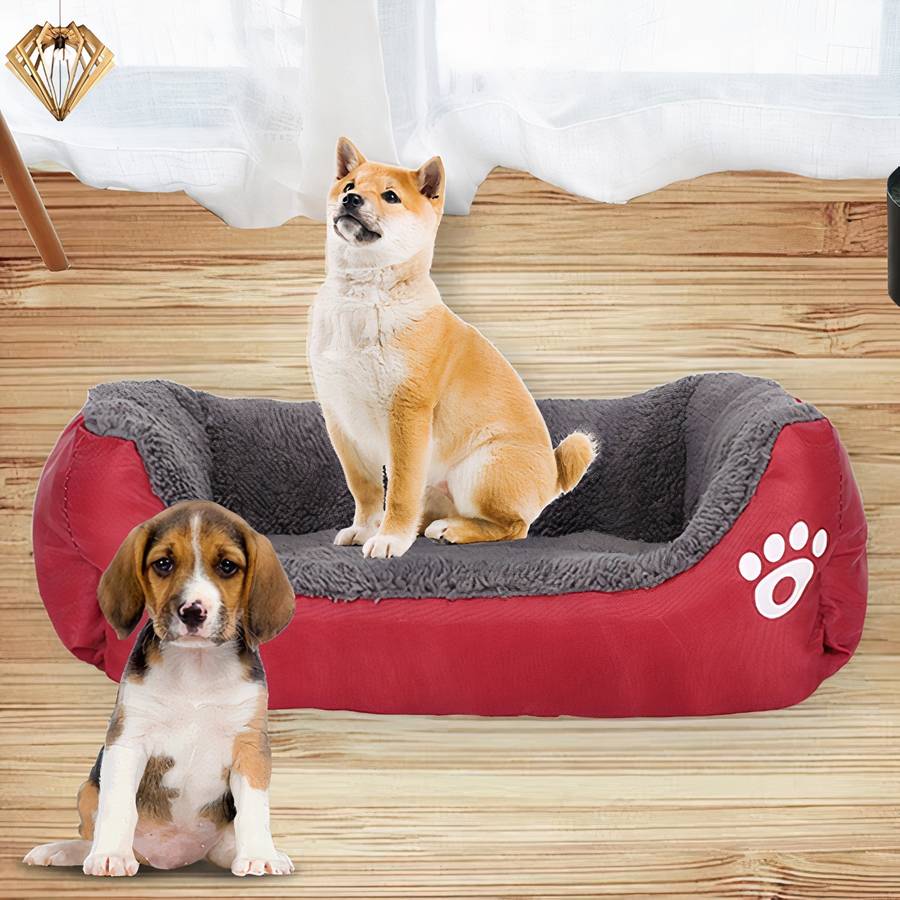 XXL Cotton Dog Bed Rectangular Basket with Paw Print Pattern