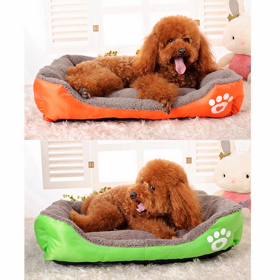XXL Cotton Dog Bed Rectangular Basket with Paw Print Pattern