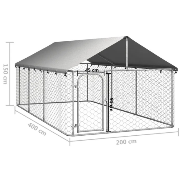 Chenil extérieur avec toit en tôle d'acier galvanisé et tissu en polyéthylène 400x150x200 cm