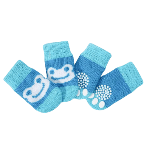 Dog Socks Non Slip Blue Frog Pattern Pet Sock Shoes