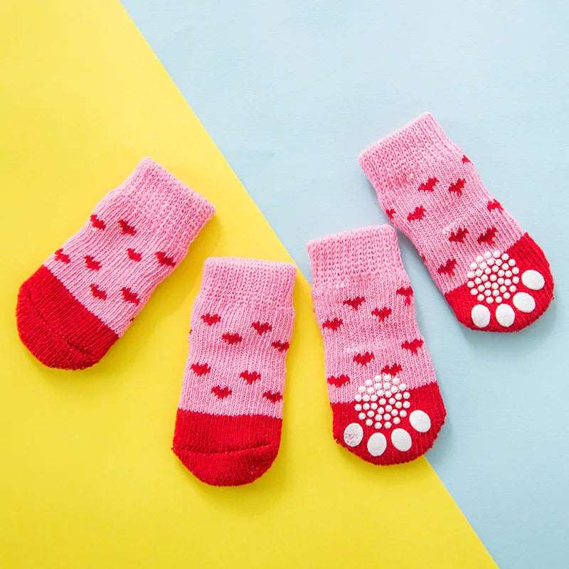Dog Socks Pink Heart Pattern Non Slip Pet Socks