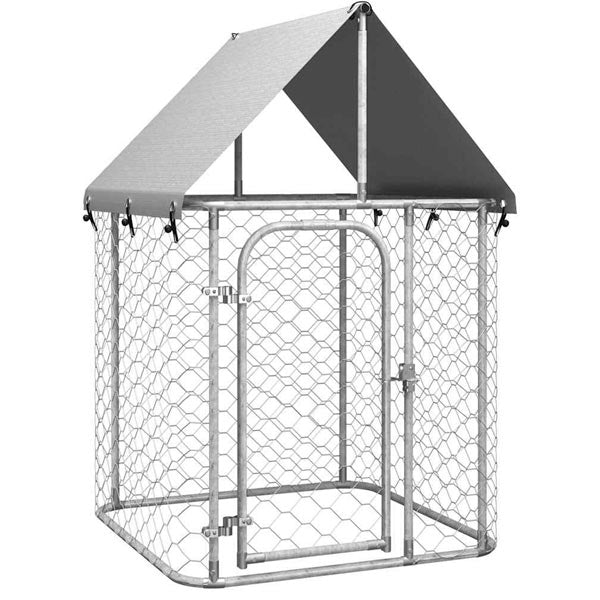 Outdoor Dog Kennel with Galvanized Steel Roof and Polyethylene Fabric 157x59x79 inches