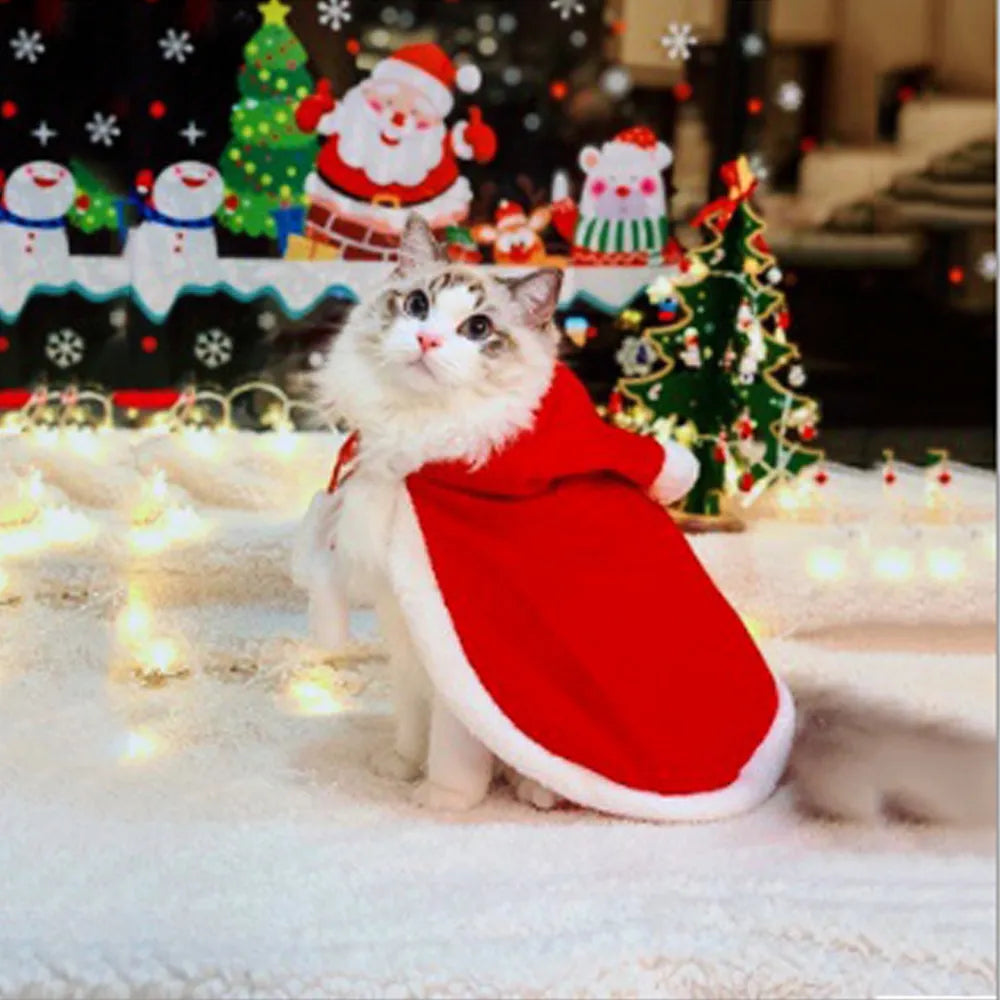 Santa Claus Cape Costume for Cats Christmas Pet Outfit